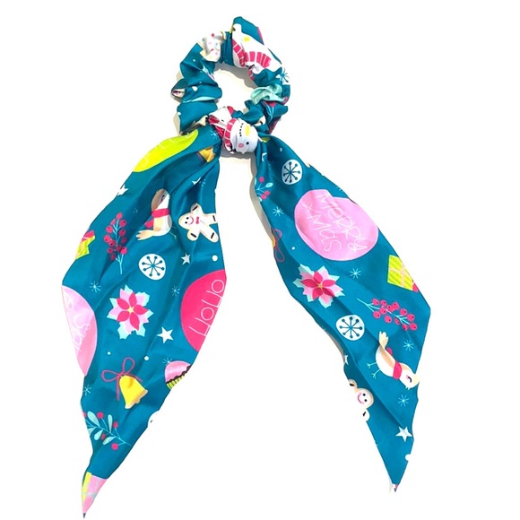 Christmas Holiday Scarf Scrunchie Ponytail Holder 2 in 1 Bird Gingerbread - Picture 1 of 5